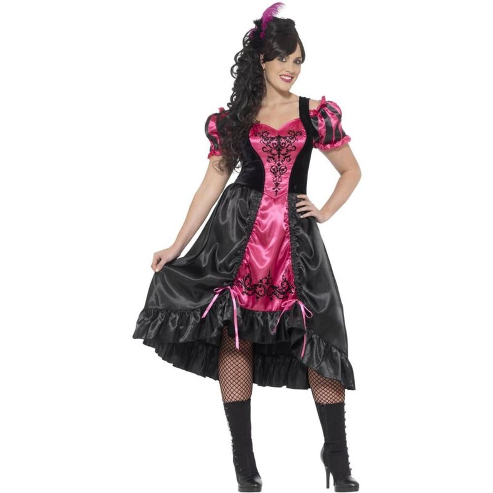 Smiffys Womens/Ladies Curves Sassy Saloon Costume / Pink/Black